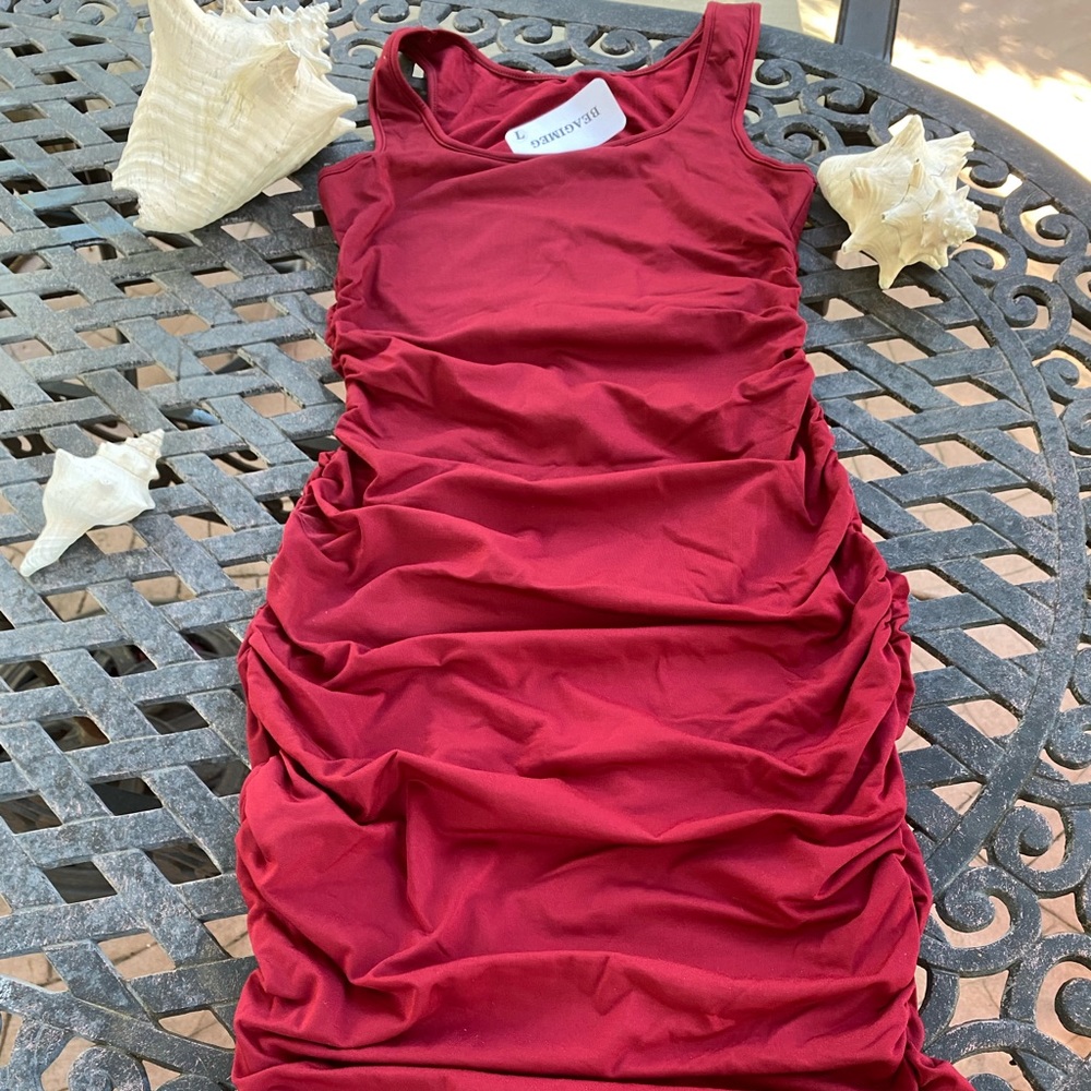 Casual Tank Ruched Dress - Burgundy